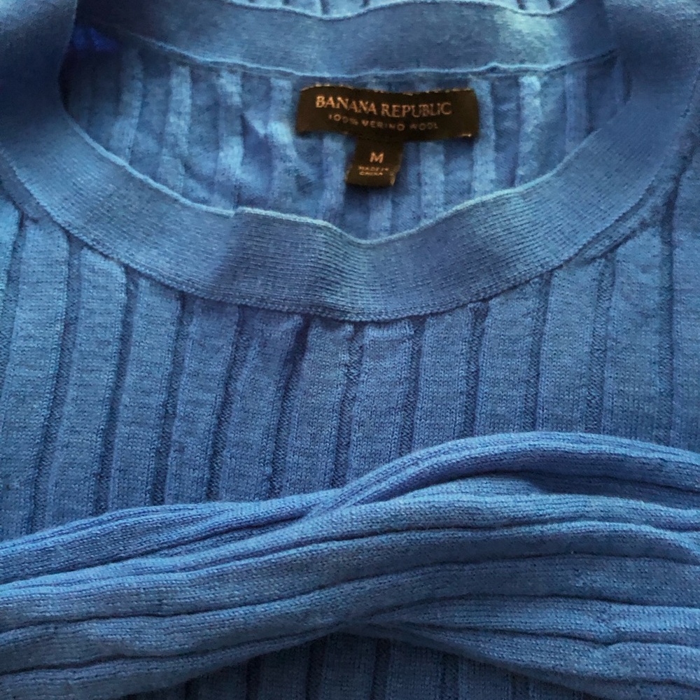 Banana Republ Blue Ribbed Merino Crewneck Sweater